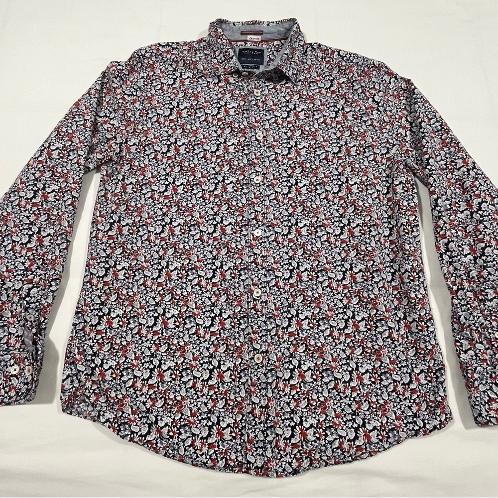 Red and Black Floral Button Down Long-sleeve Shirt